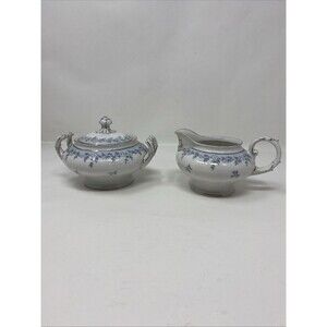 Franconia Bavaria Germany China Delphine Covered Sugar and Creamer Blue & White